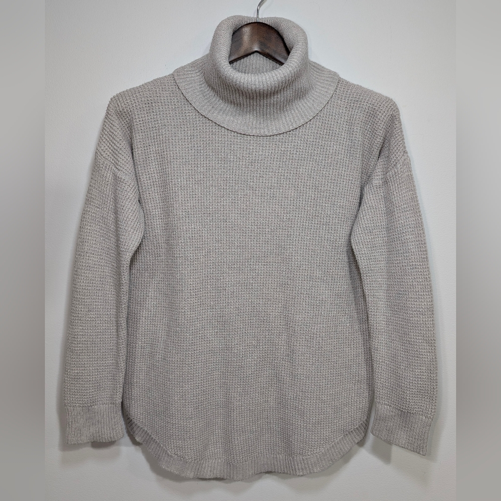 Old Navy Women's LG Beige Turtleneck Cowl Sweater Waffle Knit Relaxed Casual
